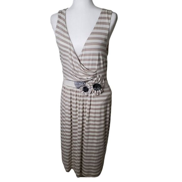 Anthropologie Perilla Striped Flower Detail Dress Size Medium - Picture 1 of 9